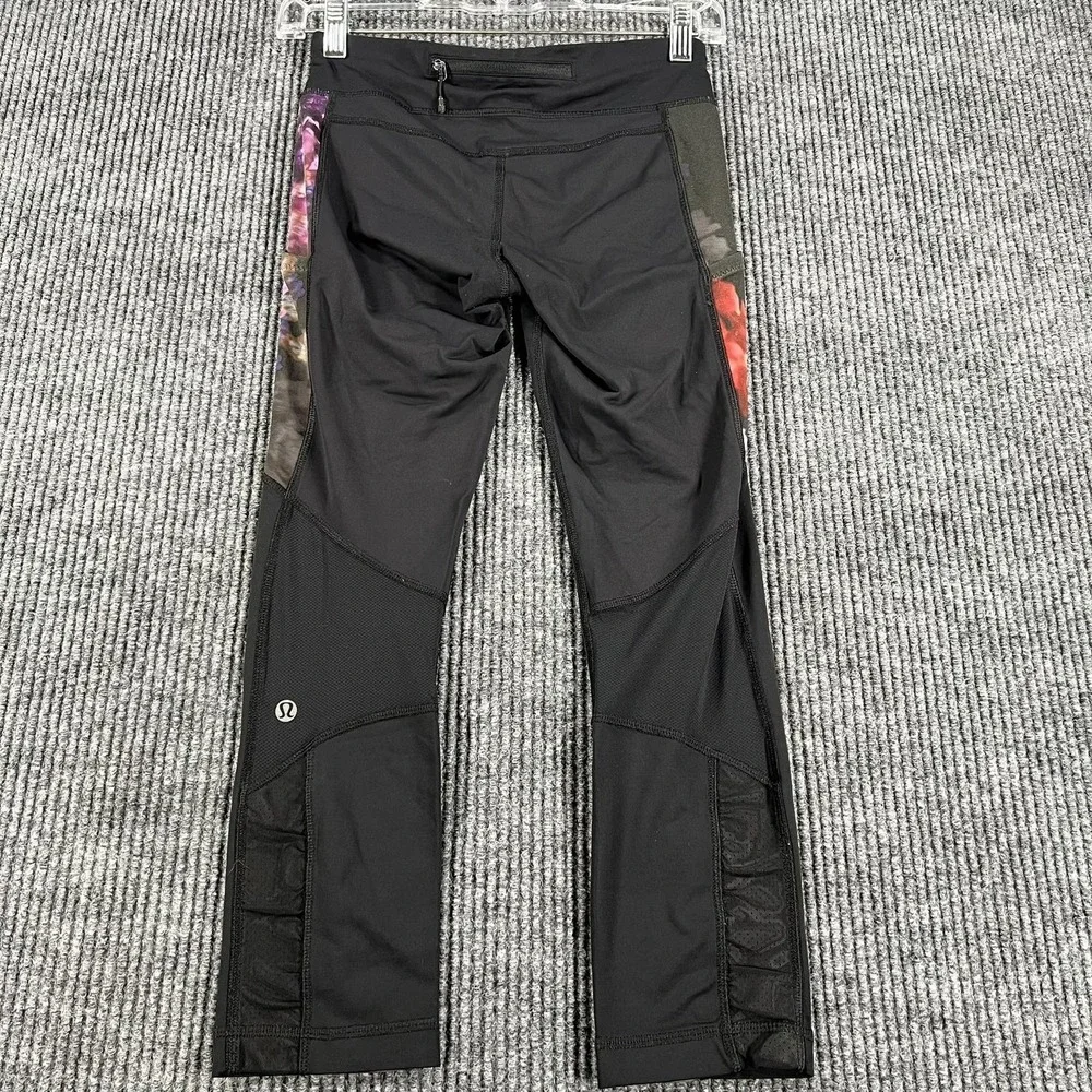Lululemon Pants Womens‎ 4 Black Purple Floral Pace Rival Activewear Running Gym